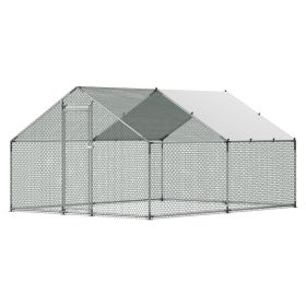 Metal Chicken Coop, 9.8x13.1x6.5 ft Large Walk-in Chicken Runs with Cover, Spire Roof Hen House Enclosure with Security Lock