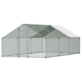 Metal Chicken Coop, 9.8x19.6x6.5 ft Large Walk-in Chicken Runs with Cover, Spire Roof Hen House Enclosure with Security Lock