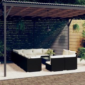 Garden Lounge Set Black PE Rattan, Powder-Coated Steel, Polyester