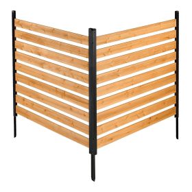 Wooden Privacy Fence, 48 x 49 x 28 inch Air Conditioner Fence, 2 Panel Solid Outdoor Wood Privacy Screen with Metal Stakes, Steel Frame