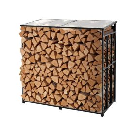 Firewood Rack with Sloped Roof, 4 ft Outdoor Firewood Holder, 1/4 Cord Log Storage Shed, 660lb Max Weight Capacity