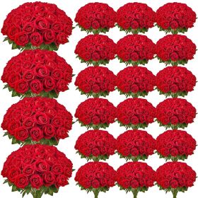 Artificial Flowers, 500 pcs Real Looking Red Foam Fake Roses Bulk, Faux Red Bridal Shower with Stems for DIY Wedding Bouquets