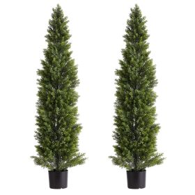 Artificial Topiary Cedar Trees, 60 inch 2 Set Faux Pine Shrubs Plants, Fake Silk Tree Look Real