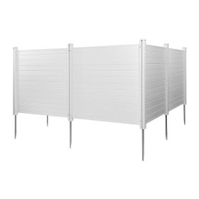 4 Panels Outdoor Privacy Screen, 50 x 50 in Air Conditioner Fence with 27.6 in Ground Stakes, Pool Equipment Enclosure, Horizontal Vinyl Privacy