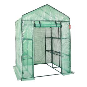 Walk-in Green House, 4.6 x 4.6 x 6.6 ft , Greenhouse with Shelves, High Strength PE Cover with Zipper Door and Steel Frame, Assembly in Minutes