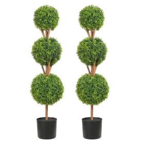 Artificial Topiaries Boxwood Trees, 48 inch Tall (2 Pieces), 3 Ball-Shape Faux Topiaries Plant with Planters