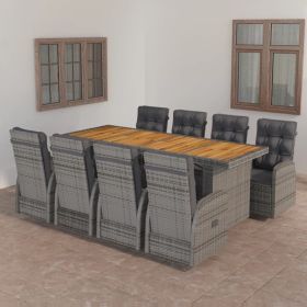 Outdoor Dining Set Gray Poly Rattan, Dark Gray Cushion
