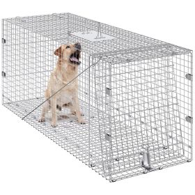 Humane Live Animal Trap, Dimensions 50" x 20" x 26", Crafted from Galvanized Iron, Collapsible Design with Carrying Handle for Capturing Stray Do