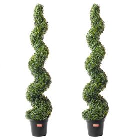 Artificial Boxwood Topiary Tree, 60 inch Tall (2 Pieces), Spiral Faux Topiary Trees, Faux Plant w/ Extra Leaves & Pot & Small Decoration