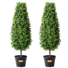 Artificial Boxwood Topiary Tree, 36 inch Tall (2 Pieces), Faux Topiary Trees, Green Faux Plant w/ Extra Leaves & Pot & Small Decoration