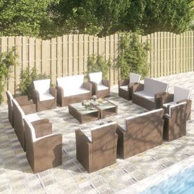 Garden Lounge Set Brown Powder-coated steel, PE rattan, glass