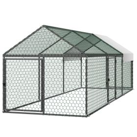 Metal Chicken Coop for 6-8 Chickens, 3.3 x 9.8 x 3.3 ft, Small Chicken Cage with Waterproof Cover & 3 Doors
