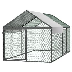 Metal Chicken Coop for 4-6 Chickens, 3.3 x 6.6 x 3.3 ft, Small Chicken Cage with Waterproof Cover & Double Doors
