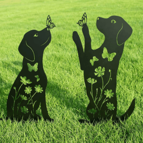 2pcs Metal Dog Garden Decor: Adorable Puppy Silhouette Stakes. These Decorative Outdoor Yard Art Pieces, Ideal for Dog Lovers