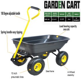 Foldable Multi-Functional Garden Dump Wagon Cart with Steel Frame 10 Inch Pneumatic Tires 55L Heavy Duty Utility Cart 300lb Capacity for Yard Law