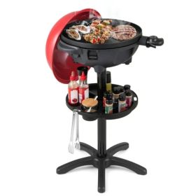 Red 1200W Electric BBQ Grill With Double-Zone Cooking, 2-in-1 Freestanding & Countertop Grill For 6-10 People (Option: Defaulttitle)