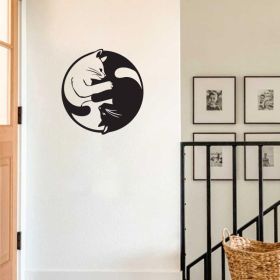Metal Yin Yang Cat Wall Art Sculpture, Handmade Indoor (Option: Wrought iron decoration)