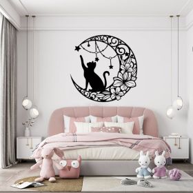 Gothic Black Cat Metal Wall Art - Vintage Halloween Decorations (Option: Wrought iron decoration)