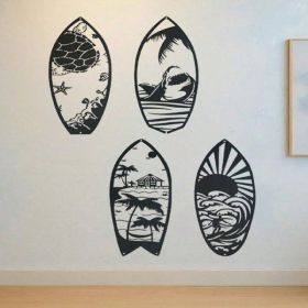 CIFbuy 4 Piece Metal Surfboard Wall Art Coastal Beach House Decor Modern Sculpture For Living Room Bedroom Kitchen Gift(TikTok, Temu Pick-up Serv (Option: Defaulttitle)