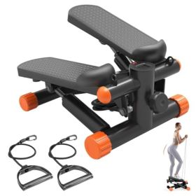 Mini Stepper With Resistance Bands, Portable Full Body Workout Stepper Machine Adjustable Foot Stepper For Fitness (Option: Black orange)