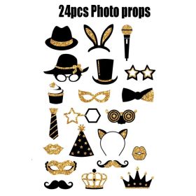 24-piece Birthday Party Photo Prop Set, Including Mustaches, Glasses, Hats, Wigs, And Crowns - Gold And Black Theme, Suitable For 40th, 50th, 60t (Option: 4212084310)